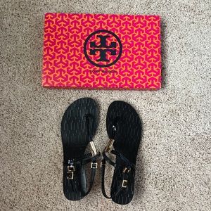 Tory Burch Black Wedged Sandals (Size 8)
